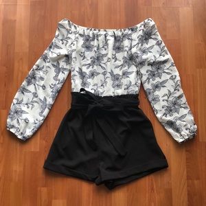 Off The Shoulder Long Sleeve Tie Romper